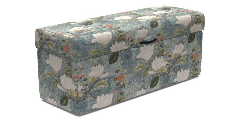 Birdham medium blanket box in Spill Resistant Gertrude Jekyll Ornamental Duck Egg and Alwinton 3 seater sofa in Spill Resistant Sussex Stripe Mocha