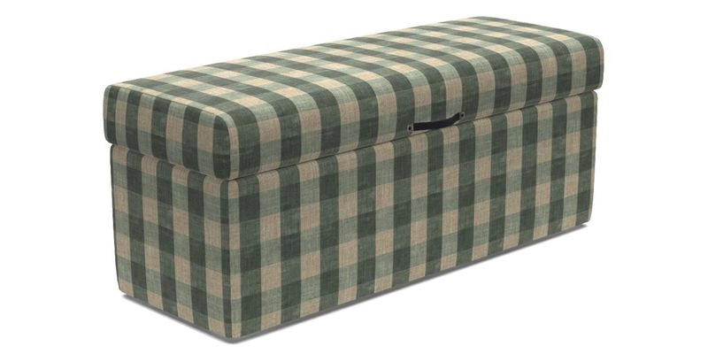 Birdham medium blanket box in Spill Resistant Gertrude Jekyll Ornamental Duck Egg and Alwinton 3 seater sofa in Spill Resistant Sussex Stripe Mocha
