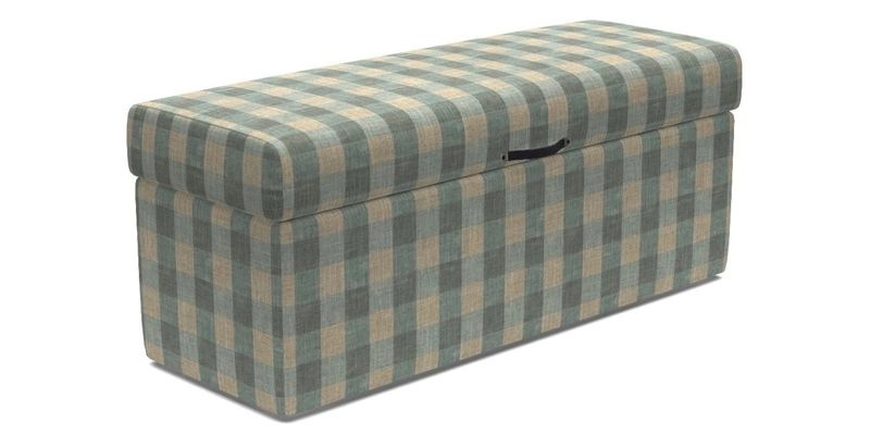 Birdham medium blanket box in Spill Resistant Gertrude Jekyll Ornamental Duck Egg and Alwinton 3 seater sofa in Spill Resistant Sussex Stripe Mocha
