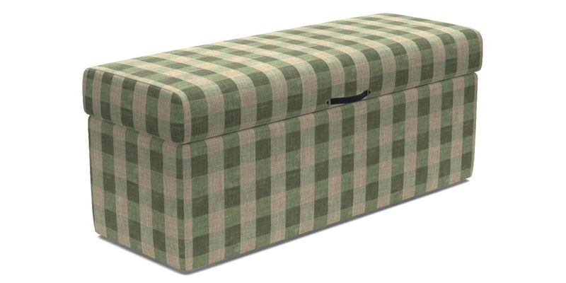 Birdham medium blanket box in Spill Resistant Gertrude Jekyll Ornamental Duck Egg and Alwinton 3 seater sofa in Spill Resistant Sussex Stripe Mocha
