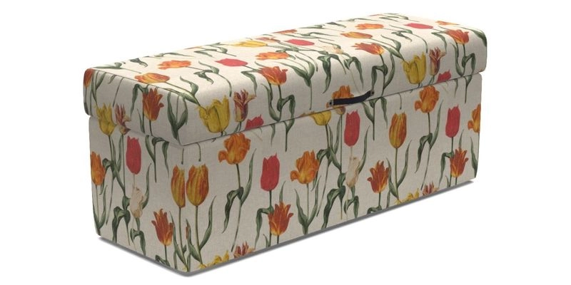 Birdham Large Blanket Box in V&A Threads of India on Linen Regal Poppy Buttermilk