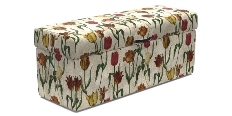 Birdham Large Blanket Box in V&A Threads of India on Linen Regal Poppy Buttermilk