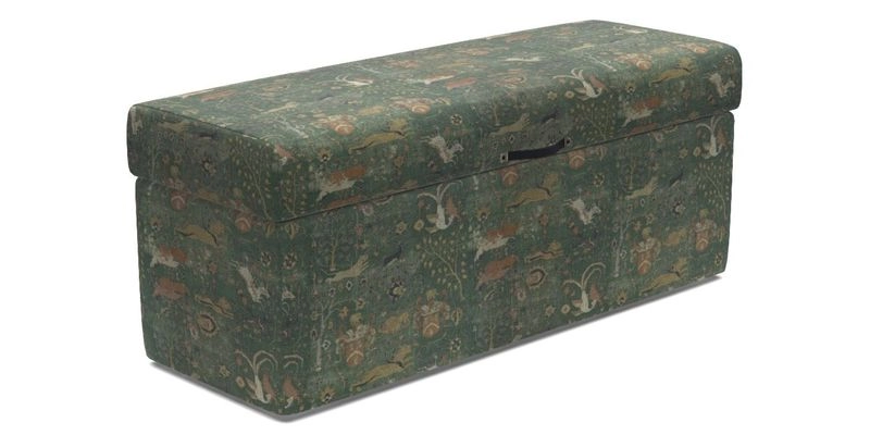 Birdham Large Blanket Box in V&A Threads of India on Linen Regal Poppy Buttermilk