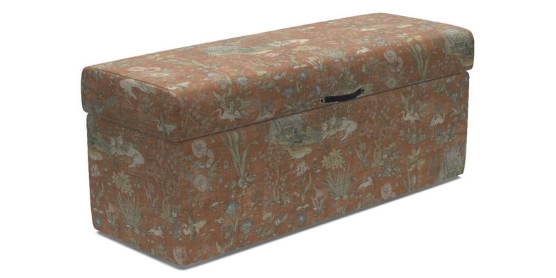 Birdham Large Blanket Box in V&A Threads of India on Linen Regal Poppy Buttermilk