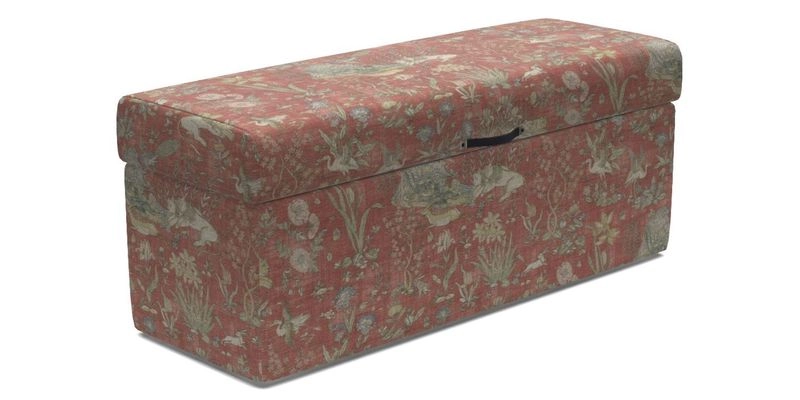 Birdham Large Blanket Box in V&A Threads of India on Linen Regal Poppy Buttermilk