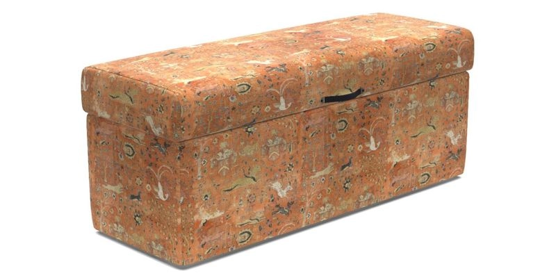 Birdham Large Blanket Box in V&A Threads of India on Linen Regal Poppy Buttermilk