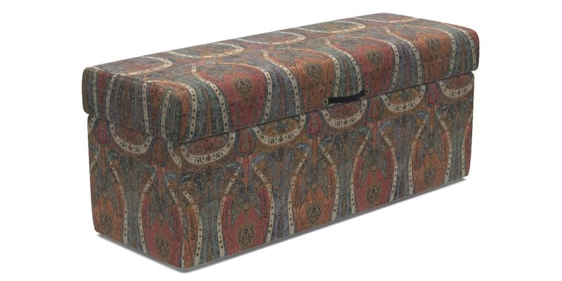 Birdham Large Blanket Box in V&A Threads of India on Linen Regal Poppy Buttermilk