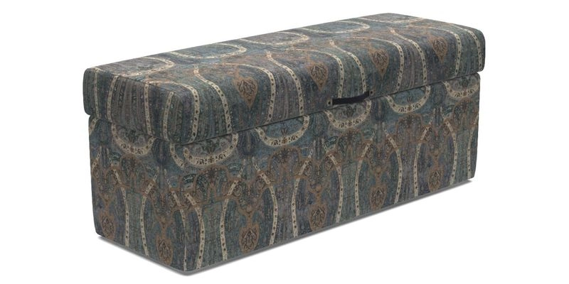 Birdham Large Blanket Box in V&A Threads of India on Linen Regal Poppy Buttermilk