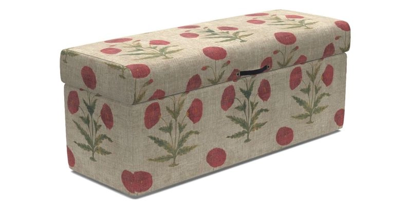 Birdham Large Blanket Box in V&A Threads of India on Linen Regal Poppy Buttermilk