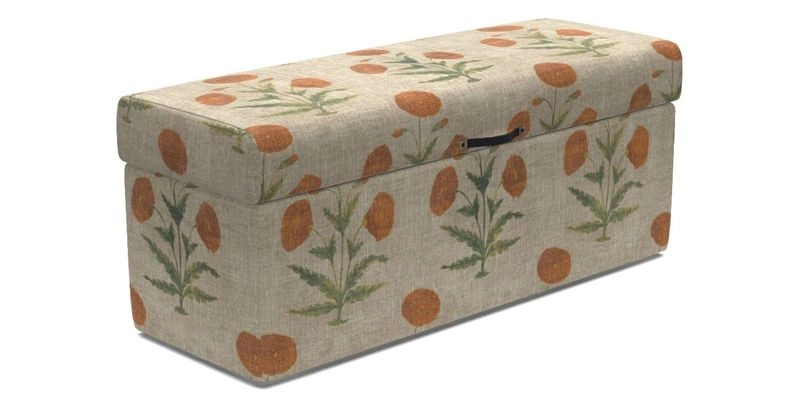 Birdham Large Blanket Box in V&A Threads of India on Linen Regal Poppy Buttermilk