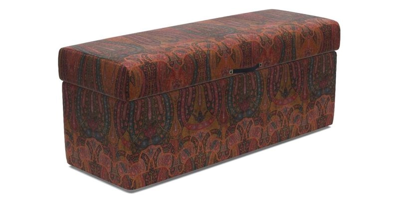 Birdham Large Blanket Box in V&A Threads of India on Linen Regal Poppy Buttermilk
