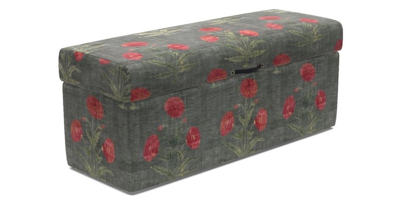 Birdham Large Blanket Box in V&A Threads of India on Linen Regal Poppy Buttermilk