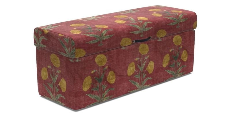 Birdham Large Blanket Box in V&A Threads of India on Linen Regal Poppy Buttermilk