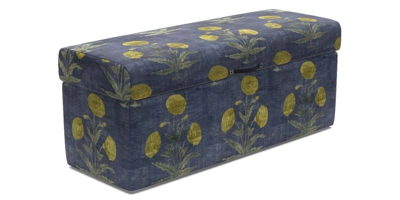 Birdham Large Blanket Box in V&A Threads of India on Linen Regal Poppy Buttermilk