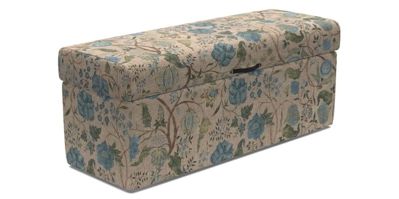 Birdham Large Blanket Box in V&A Threads of India on Linen Regal Poppy Buttermilk
