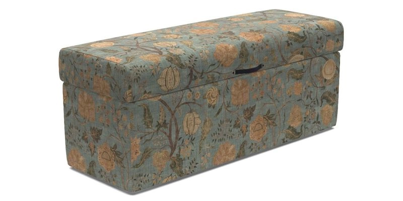 Birdham Large Blanket Box in V&A Threads of India on Linen Regal Poppy Buttermilk