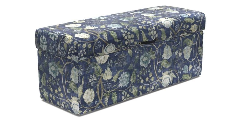 Birdham Large Blanket Box in V&A Threads of India on Linen Regal Poppy Buttermilk