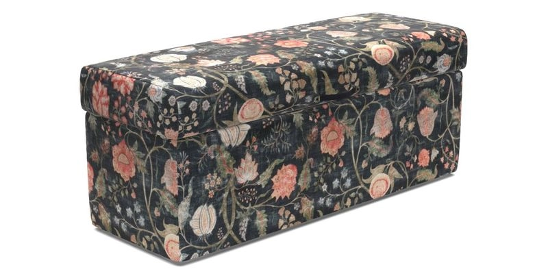 Birdham Large Blanket Box in V&A Threads of India on Linen Regal Poppy Buttermilk