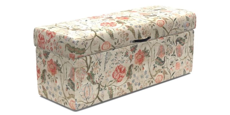 Birdham Large Blanket Box in V&A Threads of India on Linen Regal Poppy Buttermilk