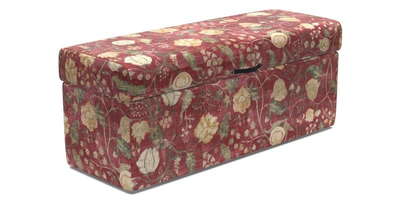 Birdham Large Blanket Box in V&A Threads of India on Linen Regal Poppy Buttermilk
