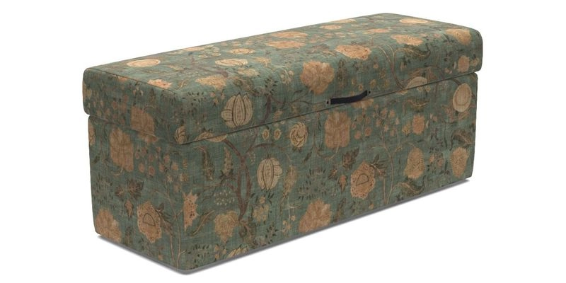 Birdham Large Blanket Box in V&A Threads of India on Linen Regal Poppy Buttermilk