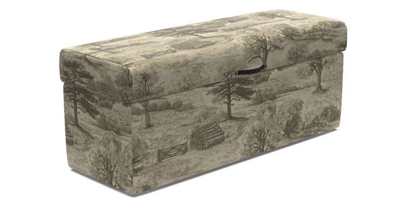 Birdham medium blanket box in Spill Resistant Gertrude Jekyll Ornamental Duck Egg and Alwinton 3 seater sofa in Spill Resistant Sussex Stripe Mocha