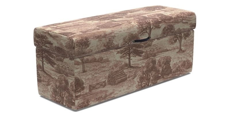 Birdham medium blanket box in Spill Resistant Gertrude Jekyll Ornamental Duck Egg and Alwinton 3 seater sofa in Spill Resistant Sussex Stripe Mocha