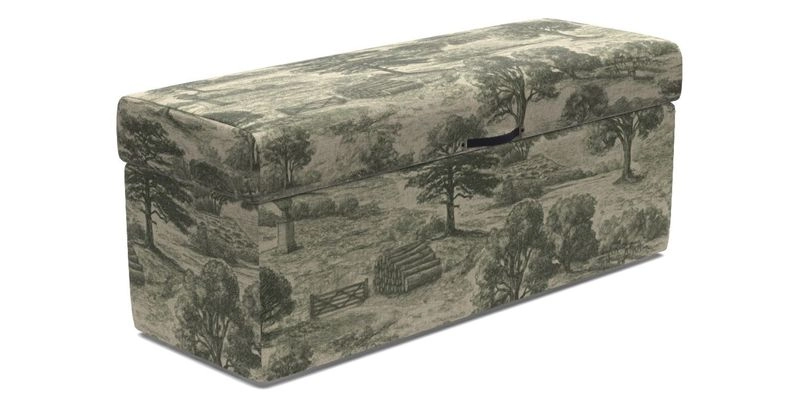 Birdham medium blanket box in Spill Resistant Gertrude Jekyll Ornamental Duck Egg and Alwinton 3 seater sofa in Spill Resistant Sussex Stripe Mocha