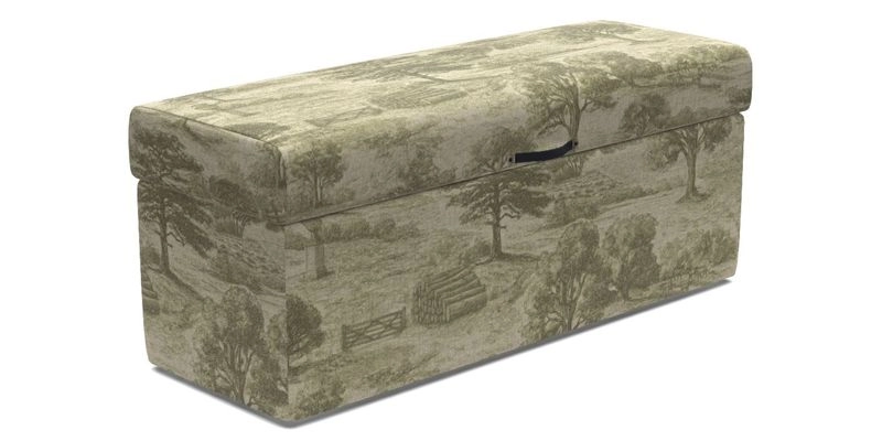 Birdham medium blanket box in Spill Resistant Gertrude Jekyll Ornamental Duck Egg and Alwinton 3 seater sofa in Spill Resistant Sussex Stripe Mocha