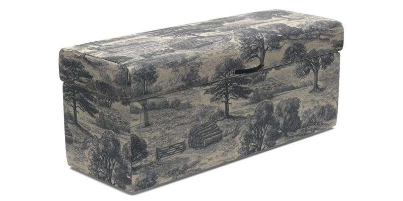 Birdham medium blanket box in Spill Resistant Gertrude Jekyll Ornamental Duck Egg and Alwinton 3 seater sofa in Spill Resistant Sussex Stripe Mocha