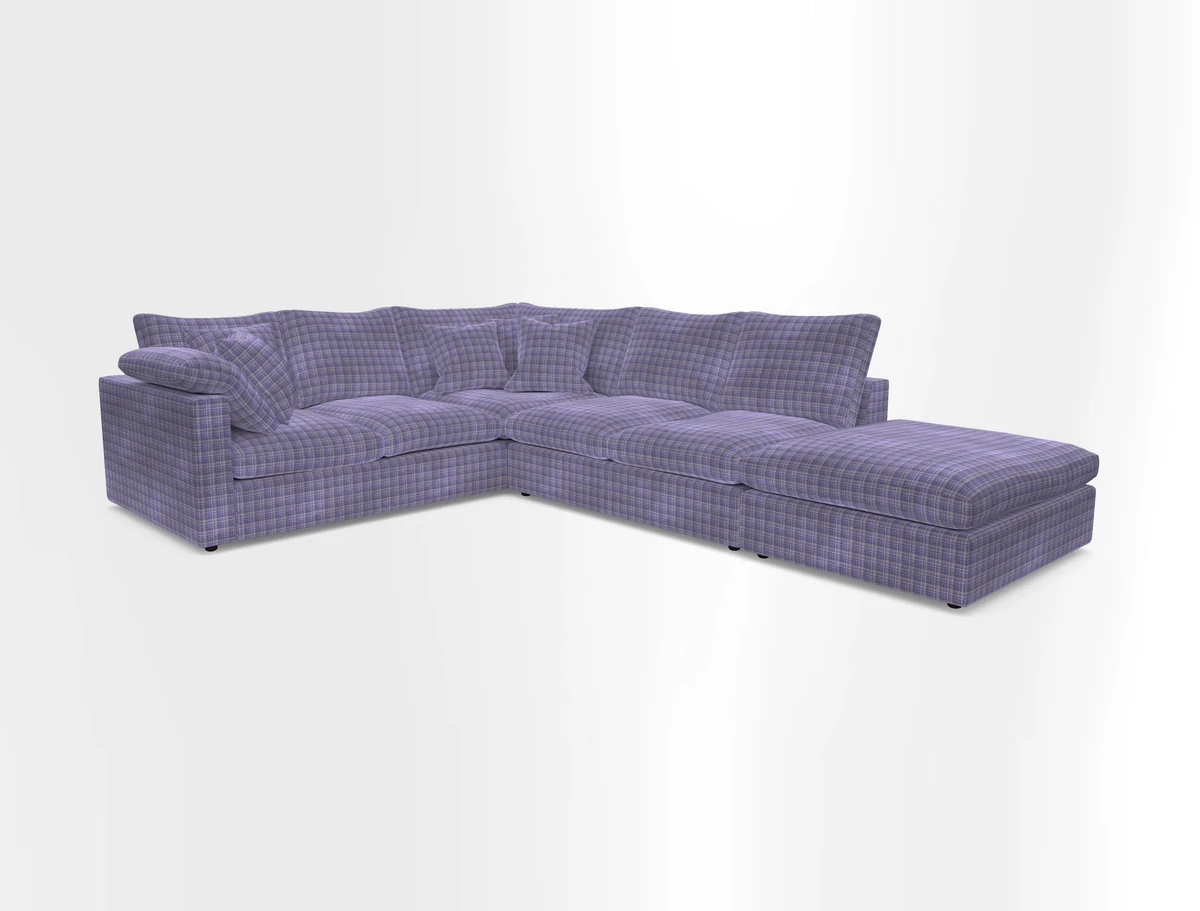 Big Softie Straight Arm Large Corner Group LHF in Romo Linara Coconut with Scatters in William Yoeward Nizhoni Indigo & Malla Indigo