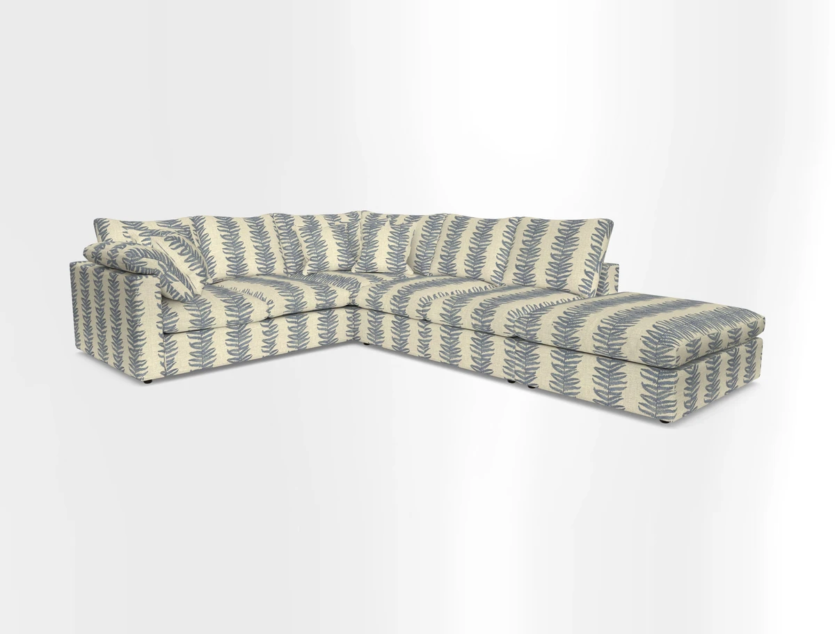 Big Softie Straight Arm Large Corner Group LHF in Romo Linara Coconut with Scatters in William Yoeward Nizhoni Indigo & Malla Indigo