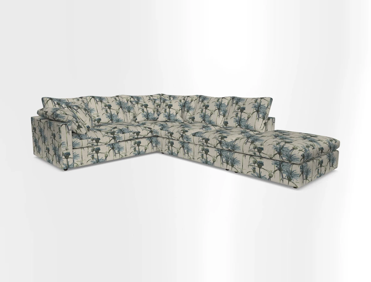 Big Softie Straight Arm Large Corner Group LHF in Romo Linara Coconut with Scatters in William Yoeward Nizhoni Indigo & Malla Indigo