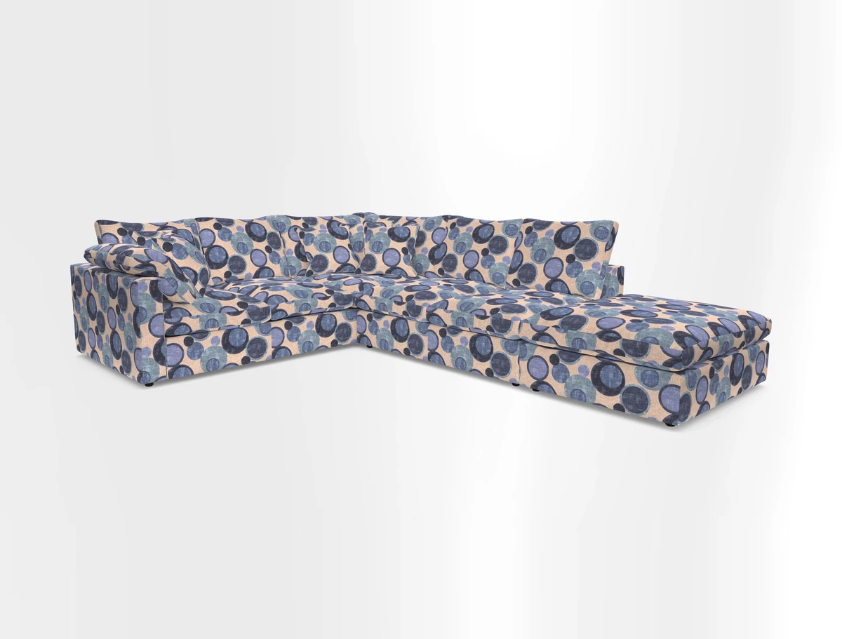 Big Softie Straight Arm Large Corner Group LHF in Romo Linara Coconut with Scatters in William Yoeward Nizhoni Indigo & Malla Indigo
