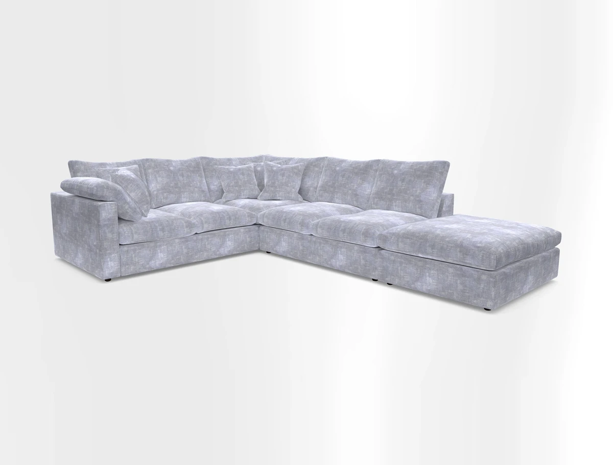 Big Softie Straight Arm Large Corner Group LHF in Romo Linara Coconut with Scatters in William Yoeward Nizhoni Indigo & Malla Indigo