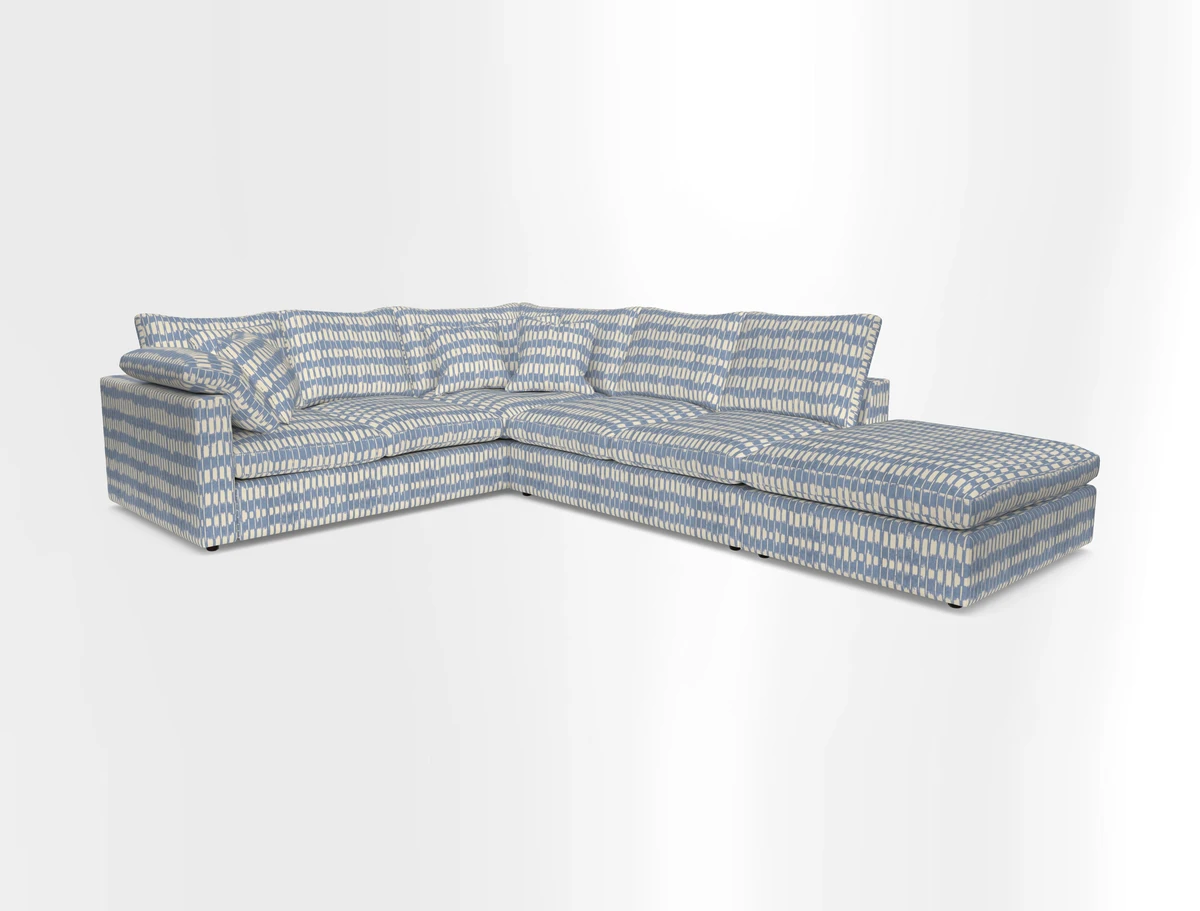 Big Softie Straight Arm Large Corner Group LHF in Romo Linara Coconut with Scatters in William Yoeward Nizhoni Indigo & Malla Indigo