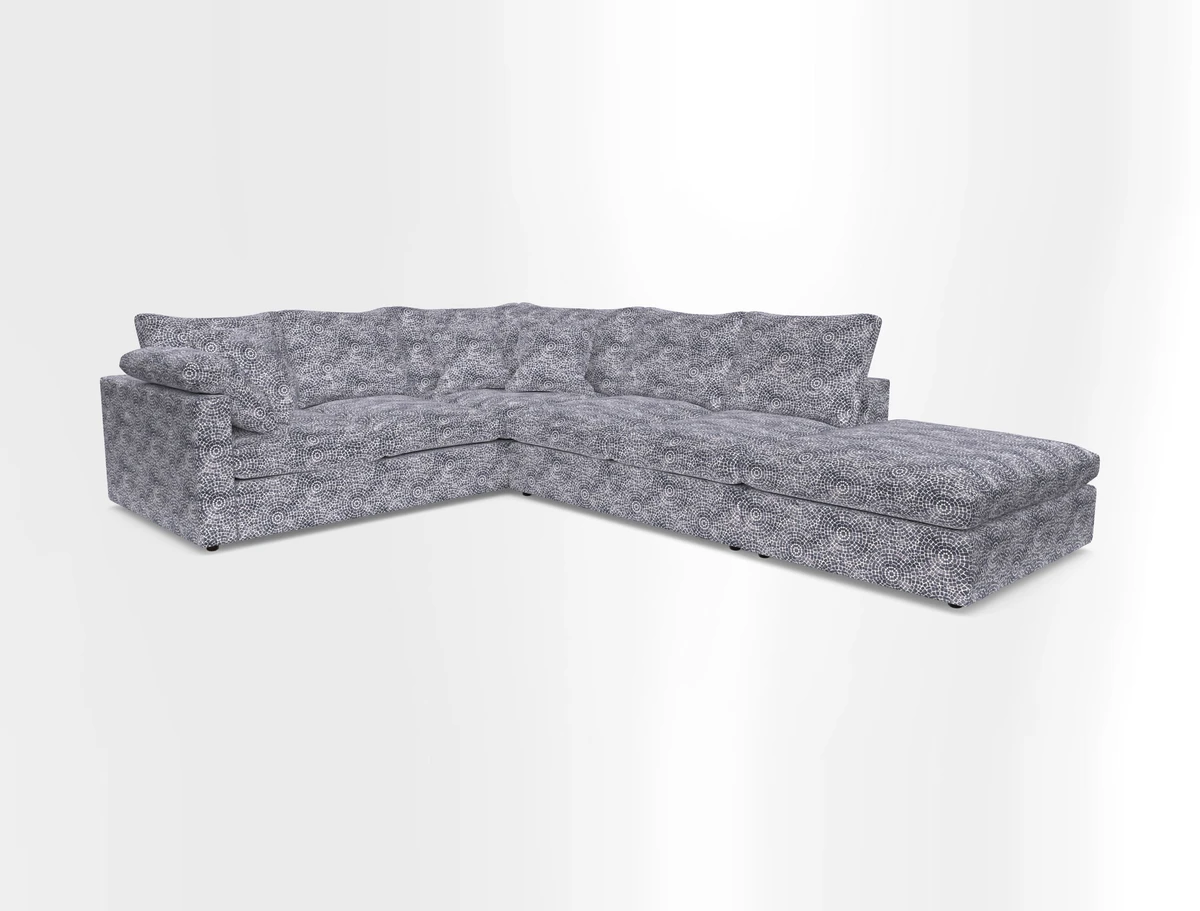 Big Softie Straight Arm Large Corner Group LHF in Romo Linara Coconut with Scatters in William Yoeward Nizhoni Indigo & Malla Indigo