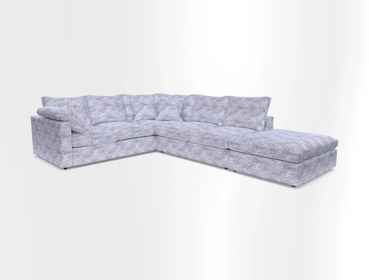 Big Softie Straight Arm Large Corner Group LHF in Romo Linara Coconut with Scatters in William Yoeward Nizhoni Indigo & Malla Indigo