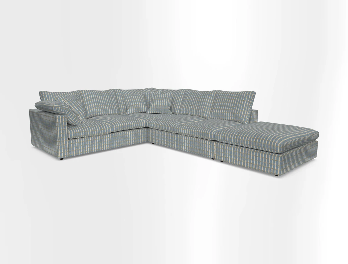 Big Softie Straight Arm Large Corner Group LHF in Romo Linara Coconut with Scatters in William Yoeward Nizhoni Indigo & Malla Indigo