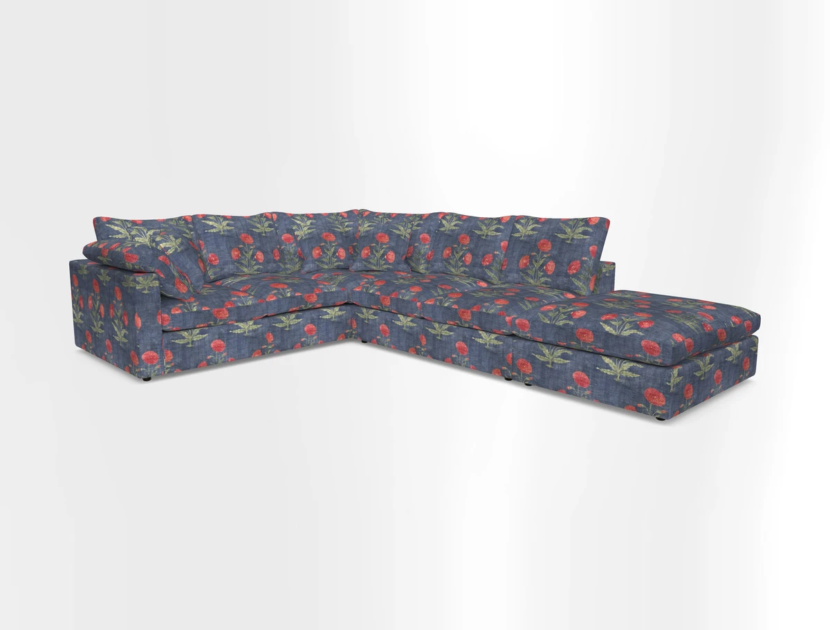 Big Softie Straight Arm Large Corner Group LHF in Romo Linara Coconut with Scatters in William Yoeward Nizhoni Indigo & Malla Indigo