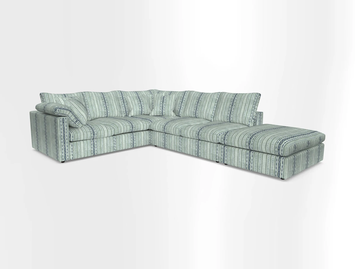 Big Softie Straight Arm Large Corner Group LHF in Romo Linara Coconut with Scatters in William Yoeward Nizhoni Indigo & Malla Indigo