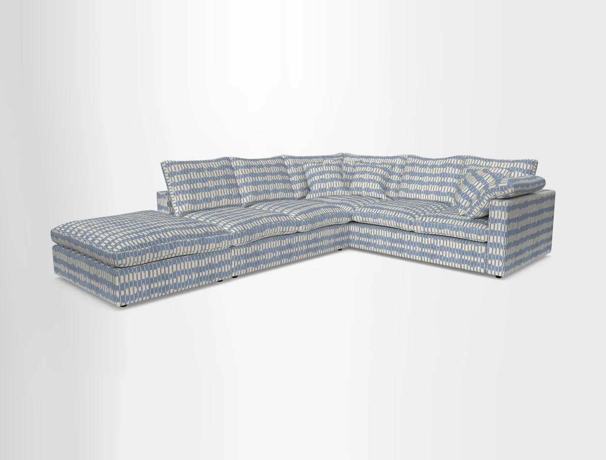 Big Softie Straight Arm Corner Group RHF in Romo Linara Coconut with Scatters in William Yoeward Nizhoni Indigo & Malla Indigo