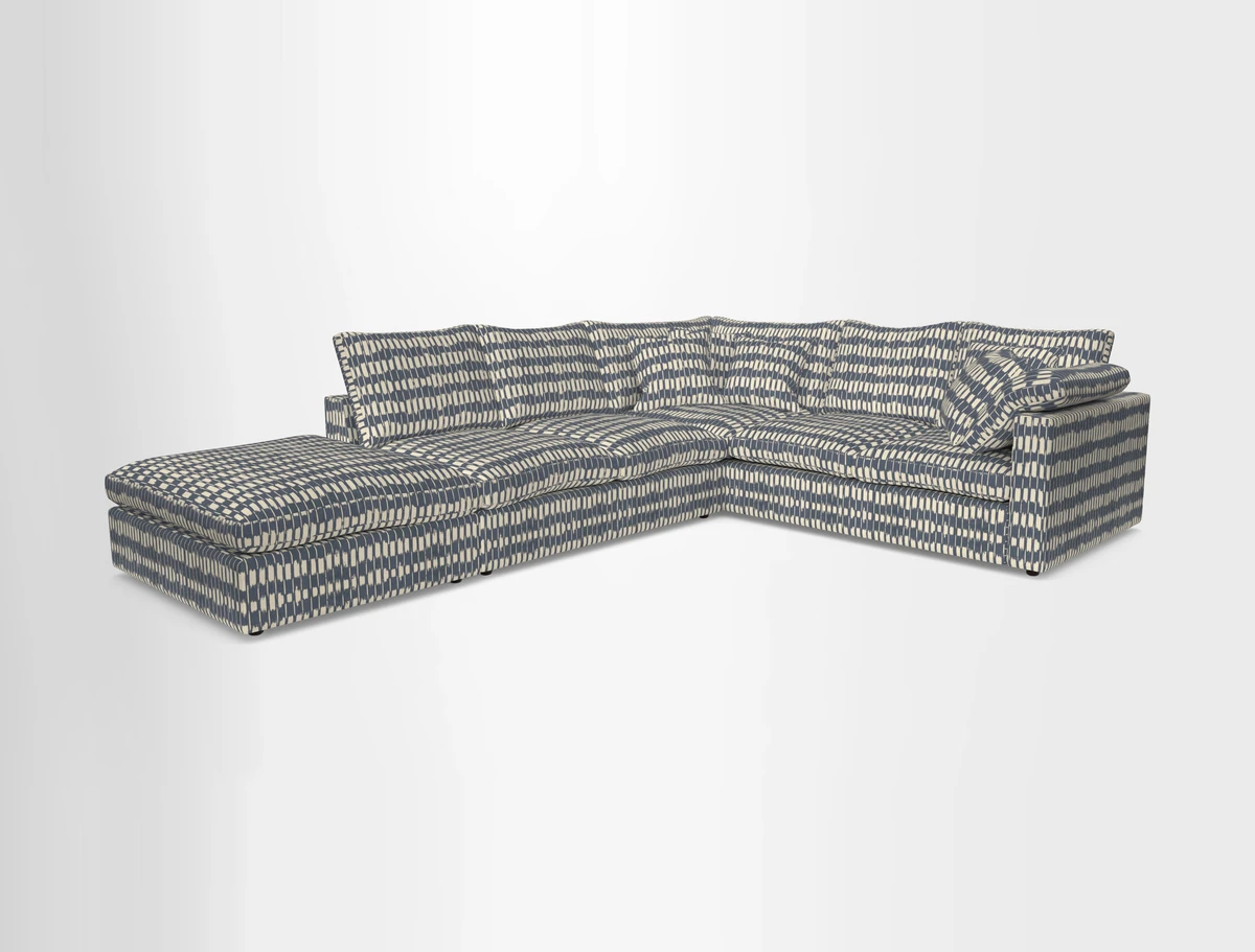 Big Softie Straight Arm Corner Group RHF in Romo Linara Coconut with Scatters in William Yoeward Nizhoni Indigo & Malla Indigo