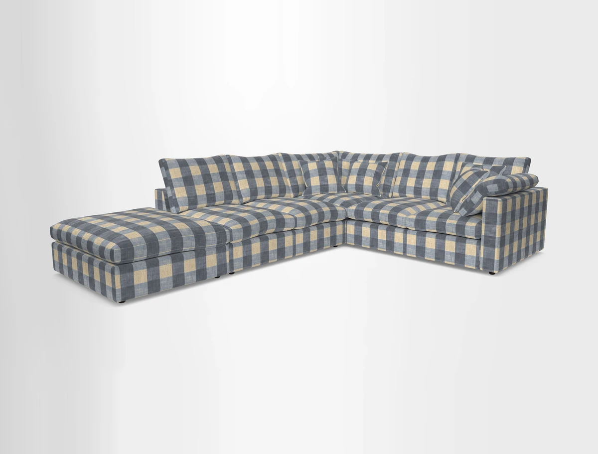 Big Softie Straight Arm Corner Group RHF in Romo Linara Coconut with Scatters in William Yoeward Nizhoni Indigo & Malla Indigo