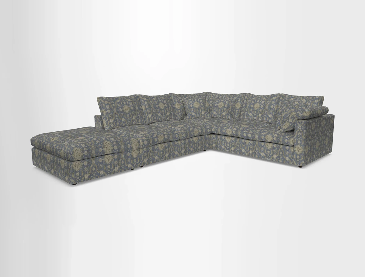 Big Softie Straight Arm Corner Group RHF in Romo Linara Coconut with Scatters in William Yoeward Nizhoni Indigo & Malla Indigo