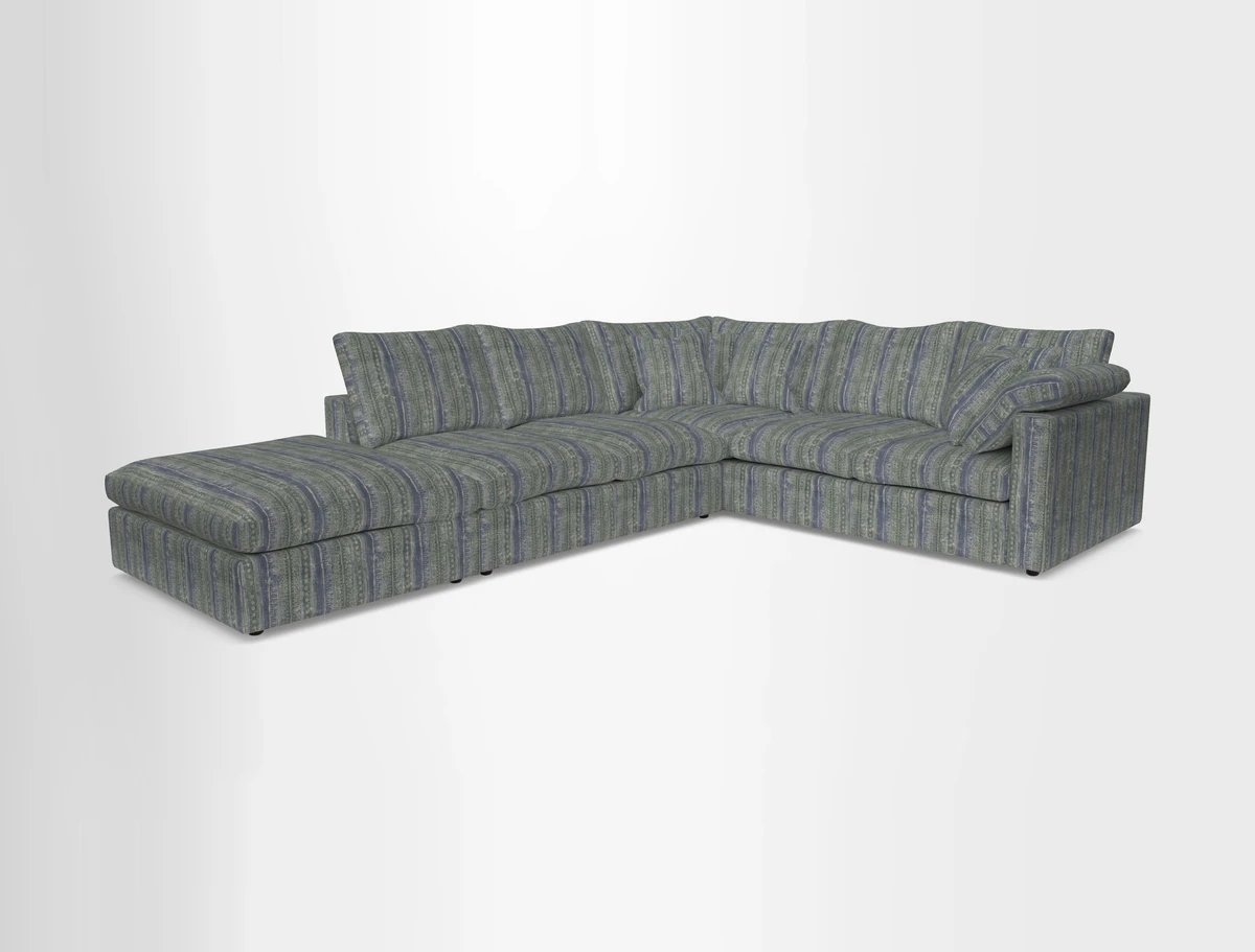 Big Softie Straight Arm Corner Group RHF in Romo Linara Coconut with Scatters in William Yoeward Nizhoni Indigo & Malla Indigo
