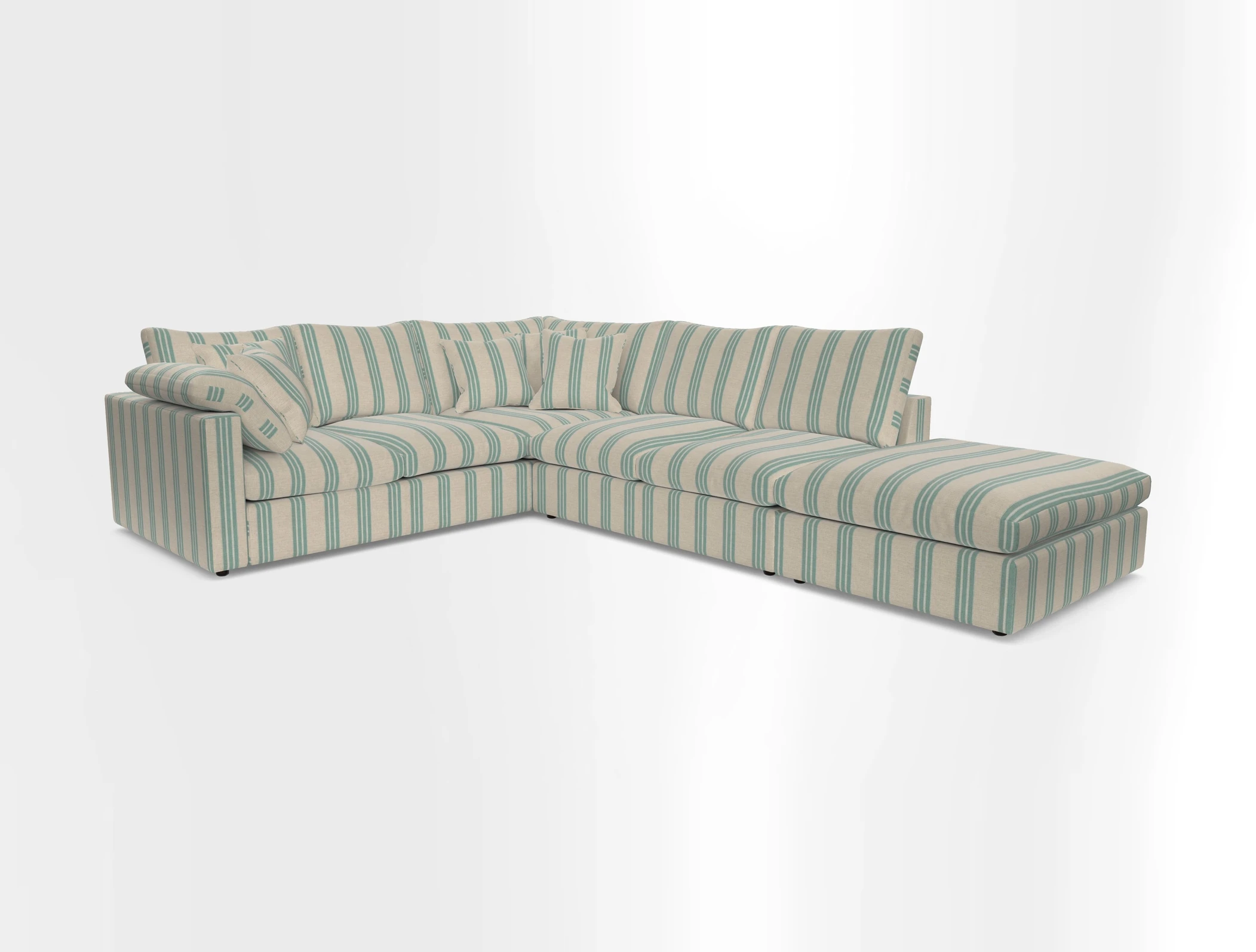Big Softie Straight Arm Large Corner Group LHF in Romo Linara Coconut with Scatters in William Yoeward Nizhoni Indigo & Malla Indigo