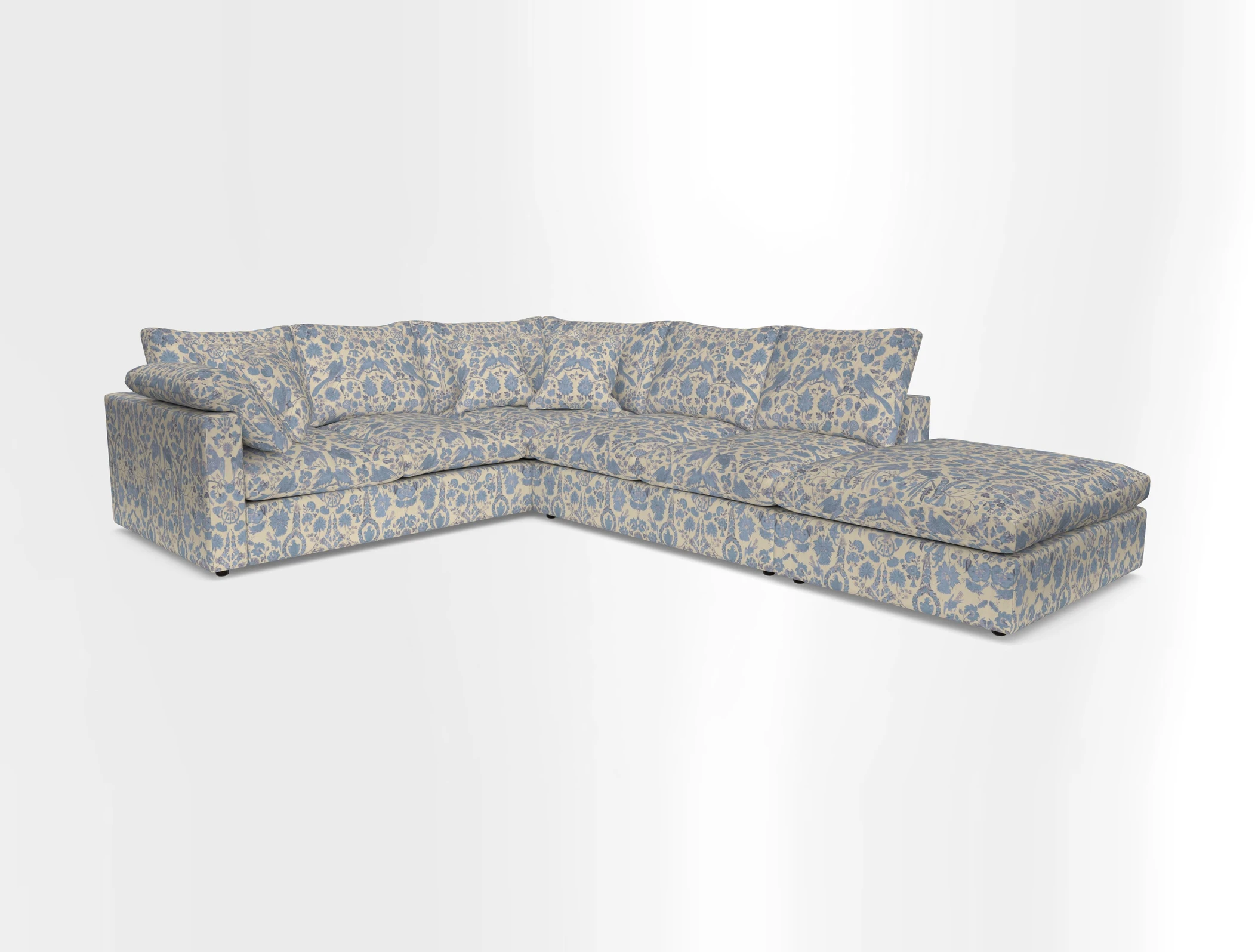Big Softie Straight Arm Large Corner Group LHF in Romo Linara Coconut with Scatters in William Yoeward Nizhoni Indigo & Malla Indigo