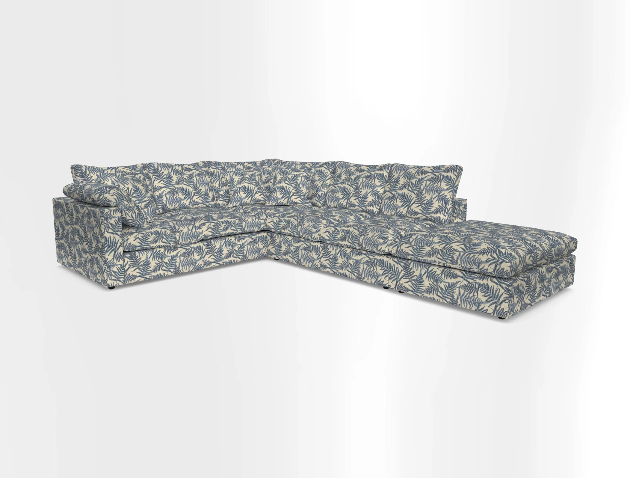 Big Softie Straight Arm Large Corner Group LHF in Romo Linara Coconut with Scatters in William Yoeward Nizhoni Indigo & Malla Indigo