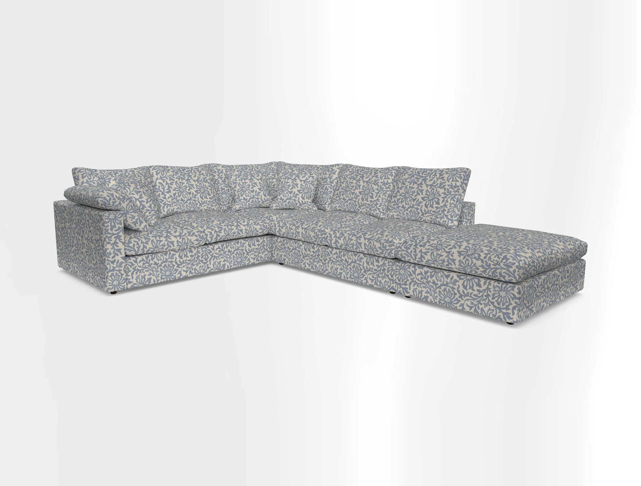 Big Softie Straight Arm Large Corner Group LHF in Romo Linara Coconut with Scatters in William Yoeward Nizhoni Indigo & Malla Indigo